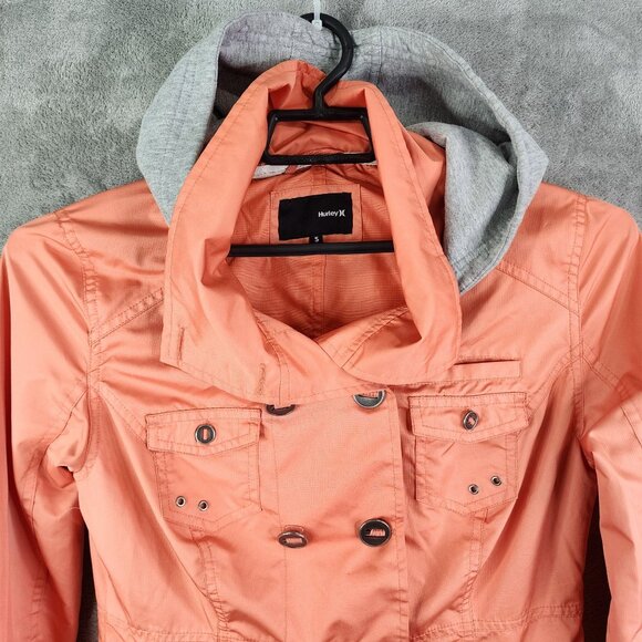 Womens Hurley Double Breasted Coral Jacket w/ Removable Gray Hood Button Front S - Picture 4 of 14